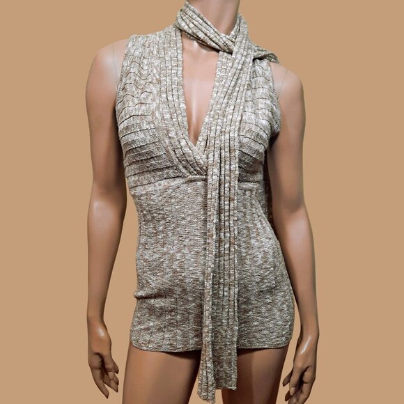 Y2K  INC International Concepts Sleeveless Sweater Size L Beige Gold Metallic - Picture 1 of 11